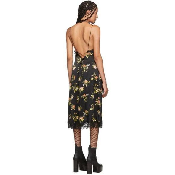 New R13 Womens Black Floral 100% Silk Lace Back Slip Midi Dress Small - Picture 3 of 13